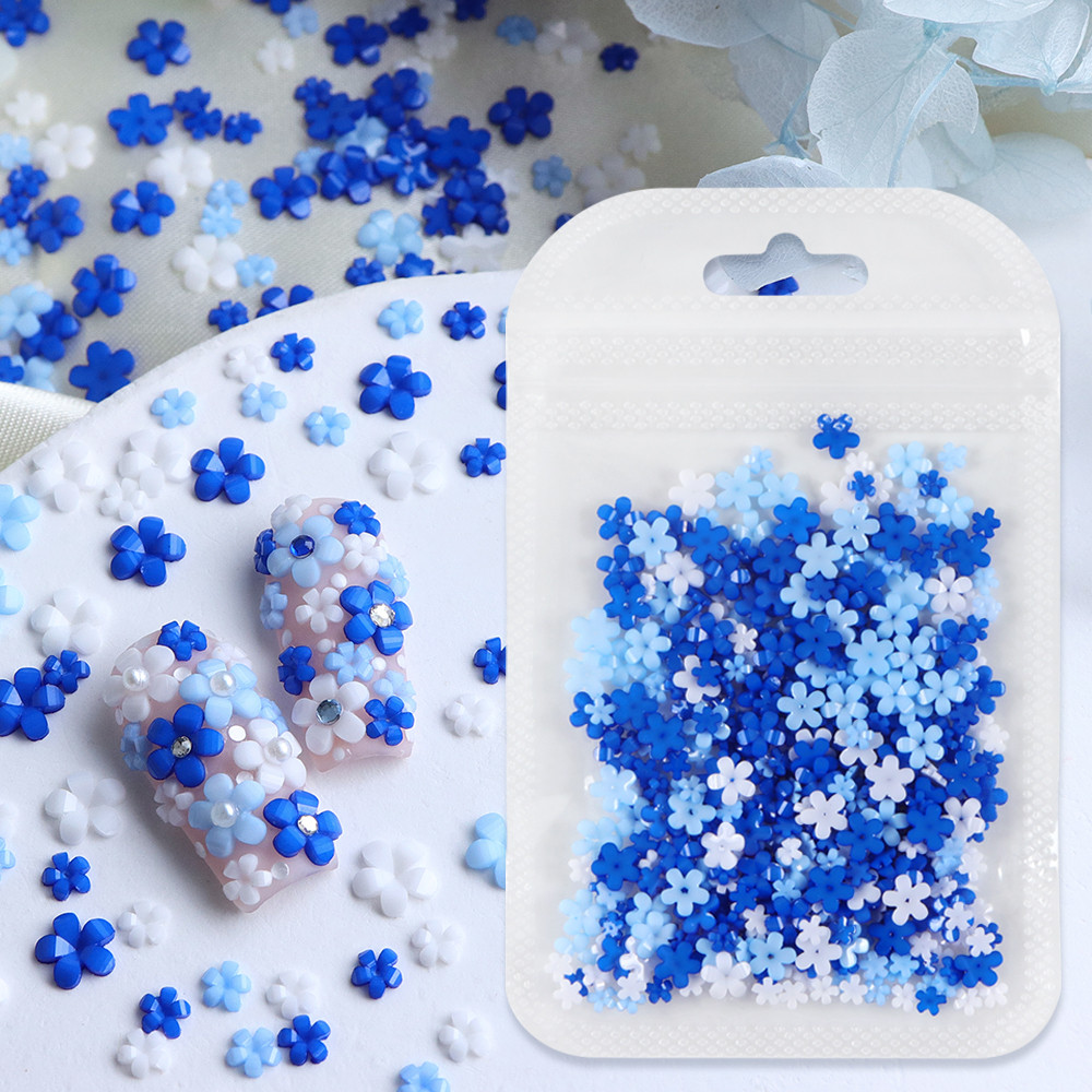 

400 pcs/bag Multicolor Mini Flower 3D Resin Filling Accessories Royal Blue Cute Five-Petal Florets DIY Keychains Pendants Making