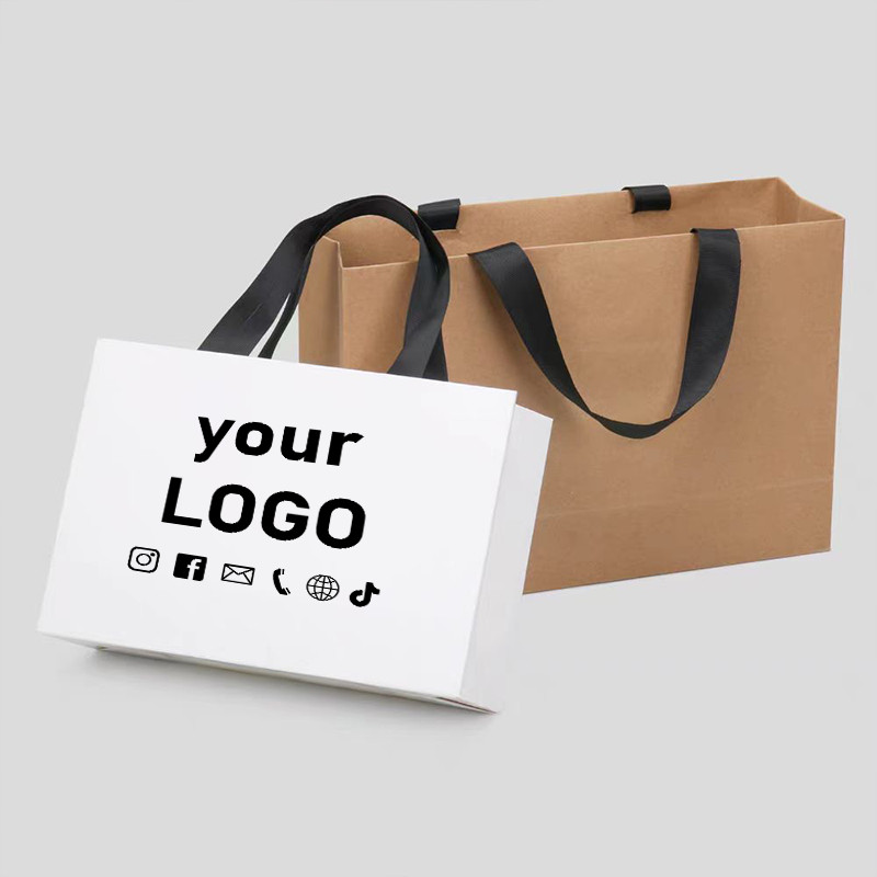 

10Pcs Paper bag custom clothing store handbag printed logo gift cosmetic bag shirt jacket product packaging bag