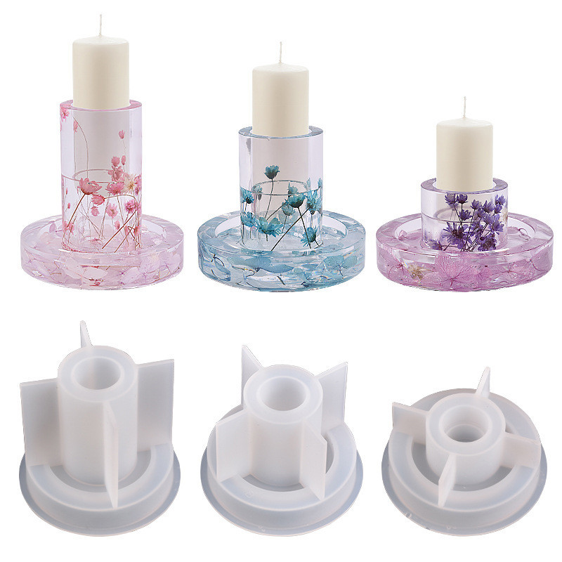 

DIY Candlestick Crystal Epoxy Resin Mold Round Candle Holder Base Silicone Mold