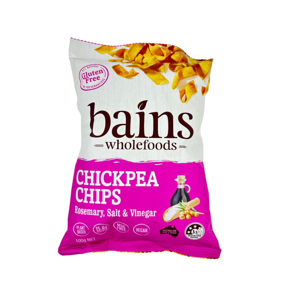 

Bains Wholefoods Chickpea Chips Rosemary Salt and Vinegar 100Gr