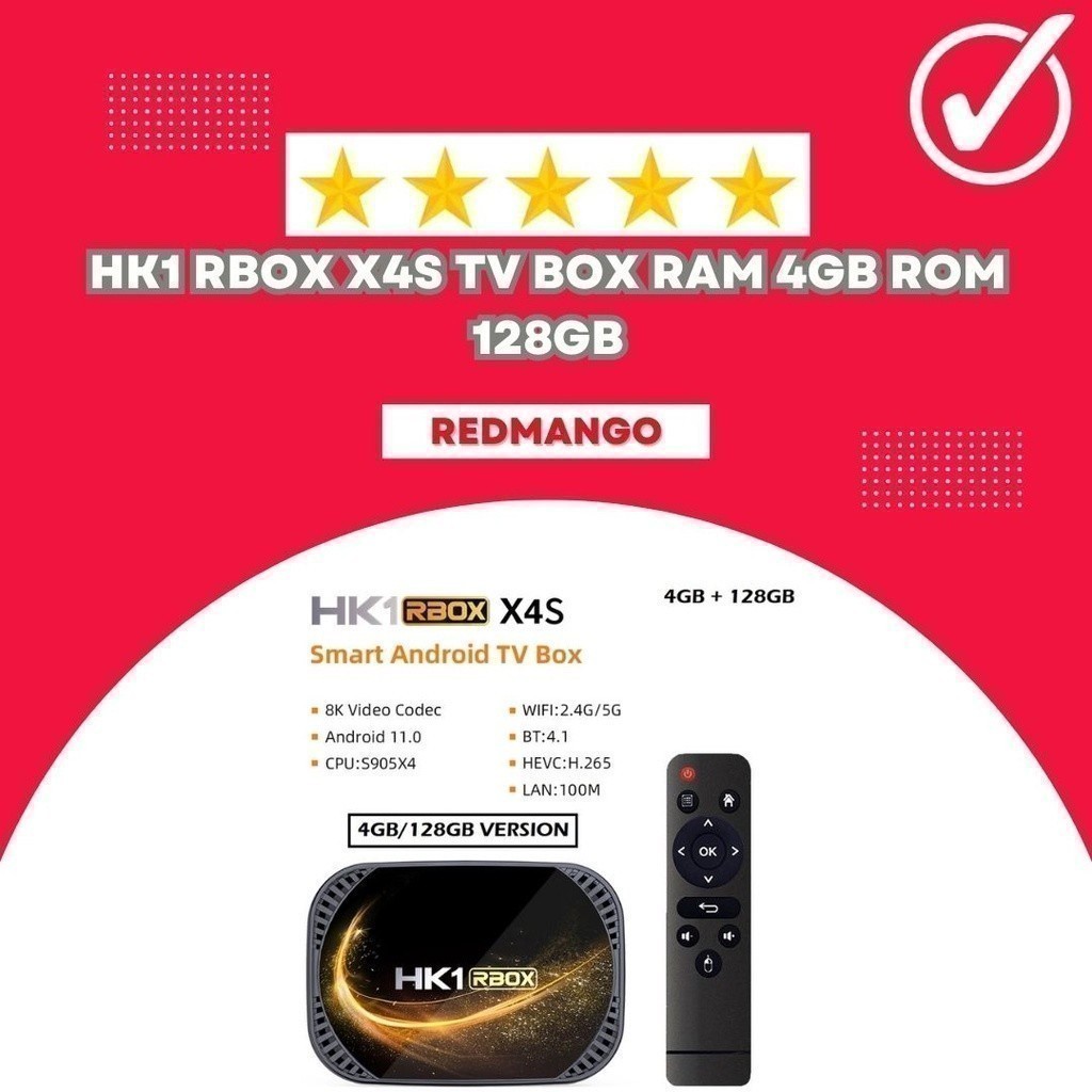 HK1 RBOX X4S - Android 11 Smart Android TV Box 8K - RAM 4GB ROM 128GB