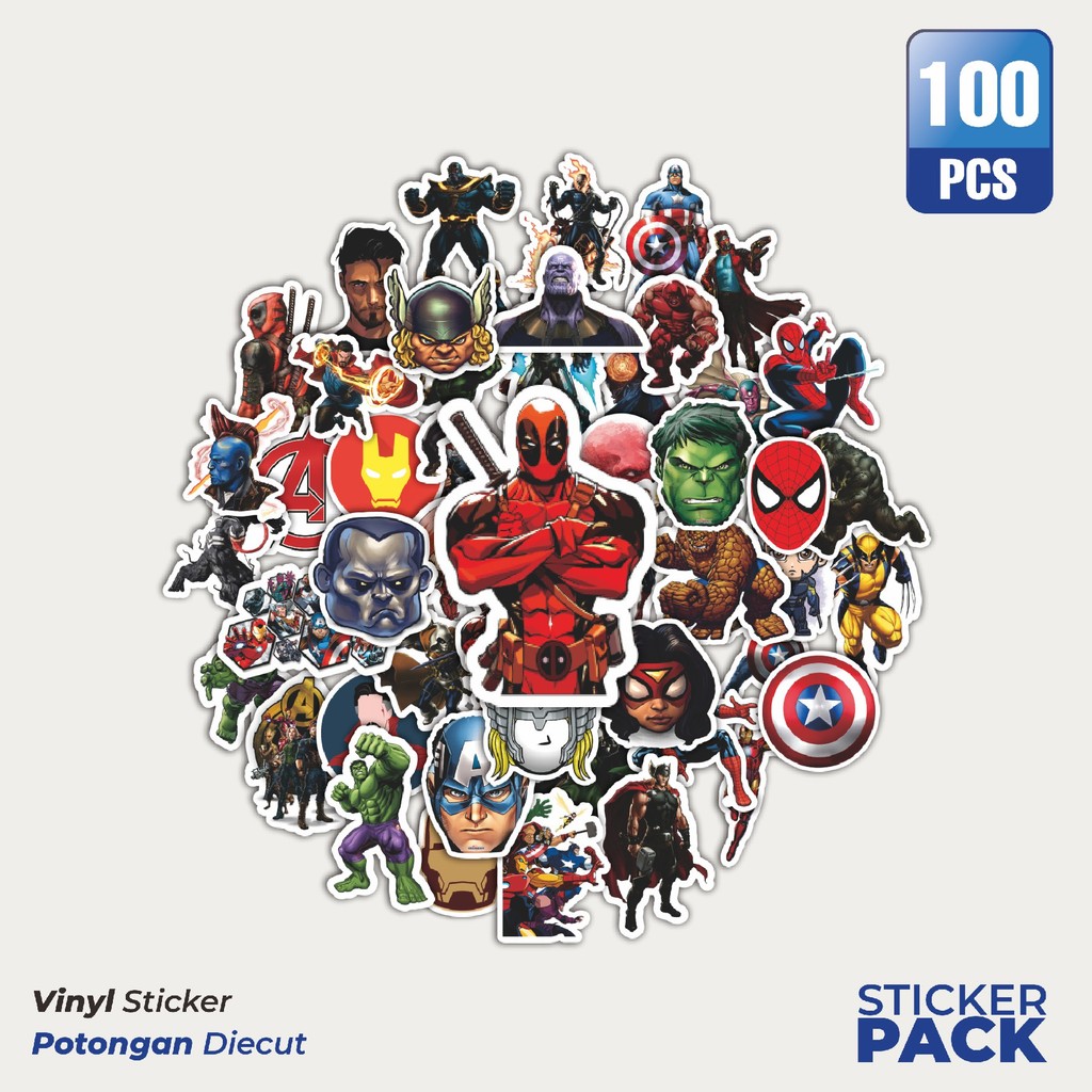 

MURAH 100 PCS Stiker Marvel Superhero Waterproof Aesthetic- Untuk Laptop, Motor, dan Helm - Paper Stationery Pack