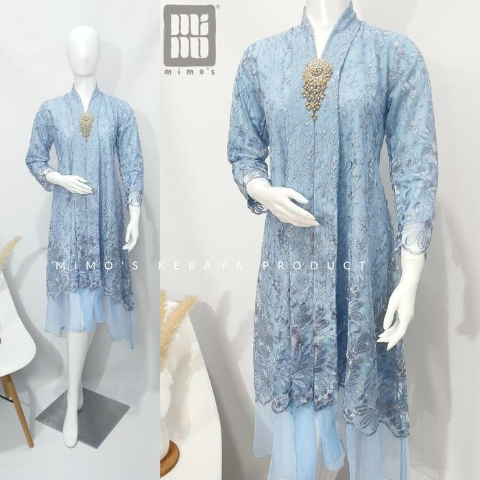 Kebaya Midi/Kebaya Pesta/ Dress Lamaran/Kebaya Tille/Dress/Brokat - Baby Blue, M