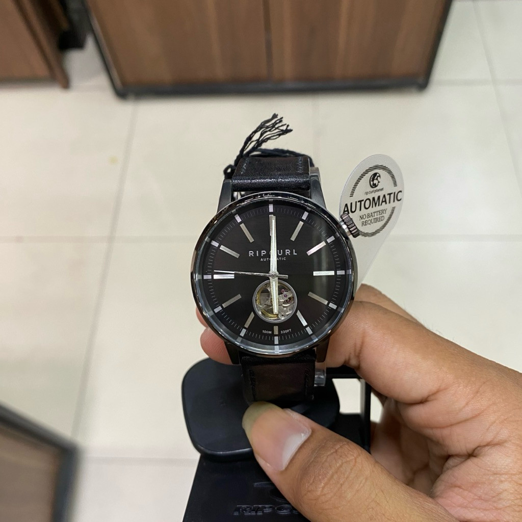 Jam Tangan Ripcurl Drake Automatic Leather Gun Metal Original