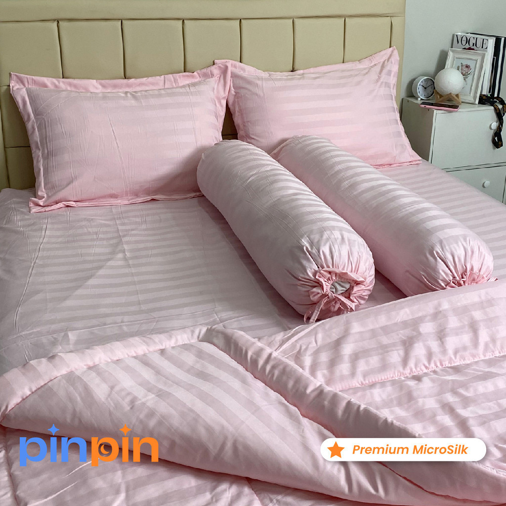 Bed Cover Set Sprei Hotel Tensel Pink  Ukuran Lengkap