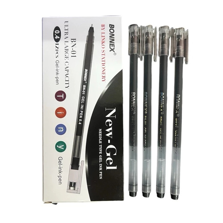 

12PC | Bolpoin PEN Gel BONNEX BN-01 0.4 mm | BULPEN BN01 BONNEX TINTA Hitam