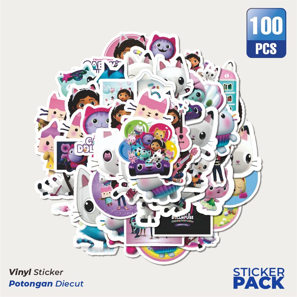

Super Hemat! 100 PCS Stiker Kartun Gabby's Dollhouse Waterproof Aesthetic- Untuk Laptop, Motor, dan Helm - Paper Stationery Pack
