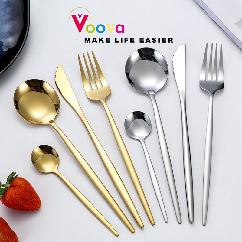 VOOVA Sendok Garpu Stainless/ Sendok Garpu Pisau/ Stainless Korean Spoon Fork Stainless/ Alat Makan 