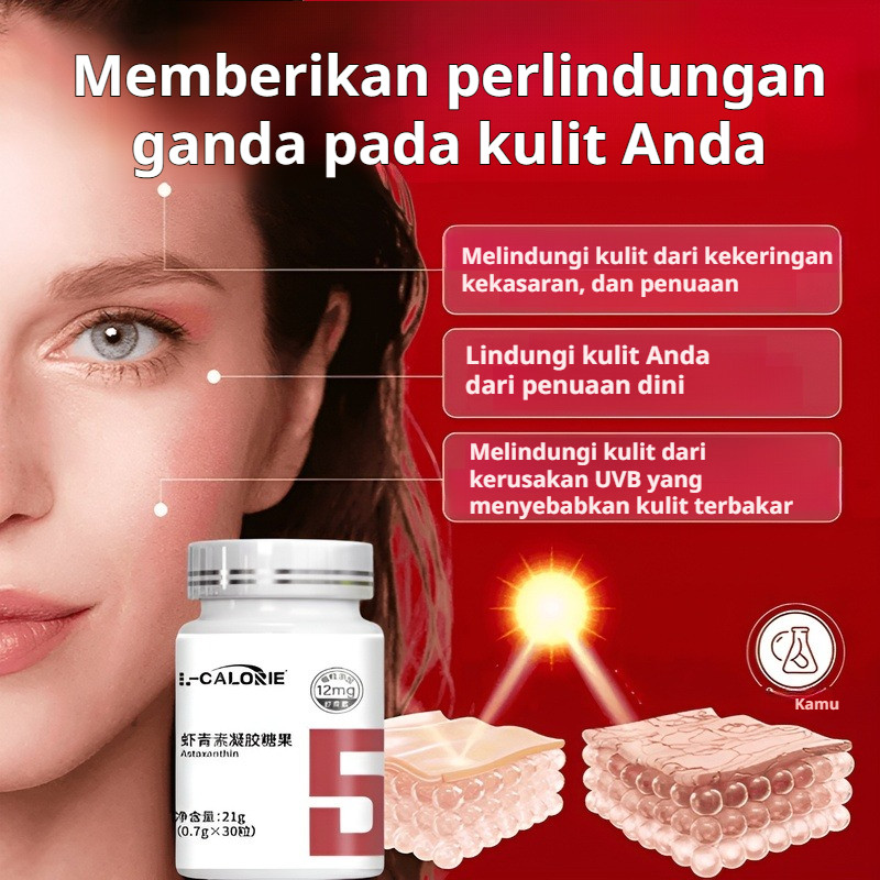 ❤️Kemasan Travel-Friendly 30 Kapsul-Permen Jelly Astaxanthin Halal/Kaya Vitamin E & Kolagen/Kapsul L