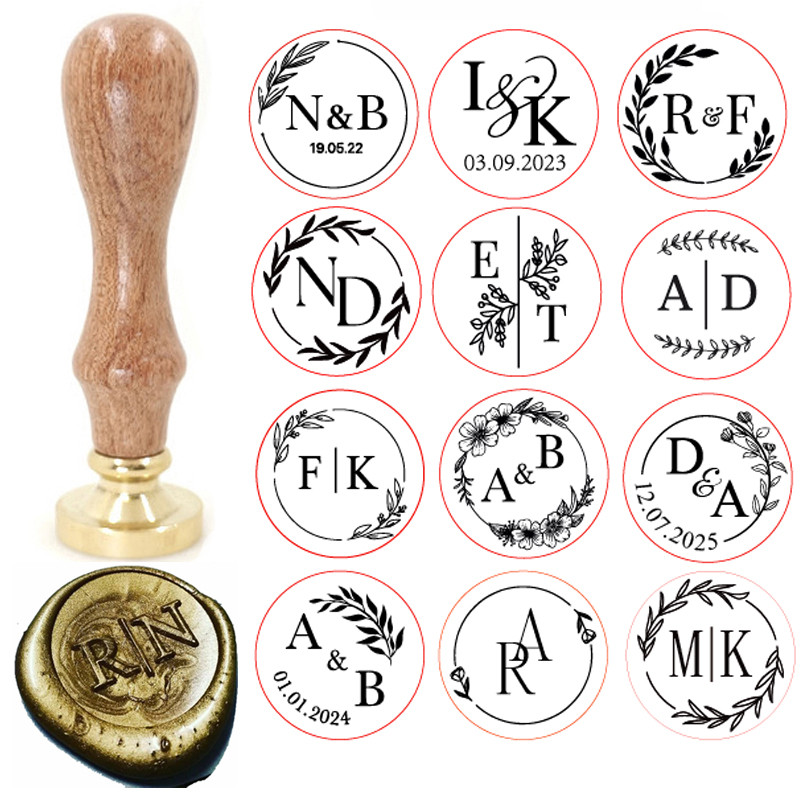 

Custom brass wax seal Stamp with 2 Initial Ornament wreath,Vintage Reusable for DIY Wedding Invitation & Letters,Free Engraving