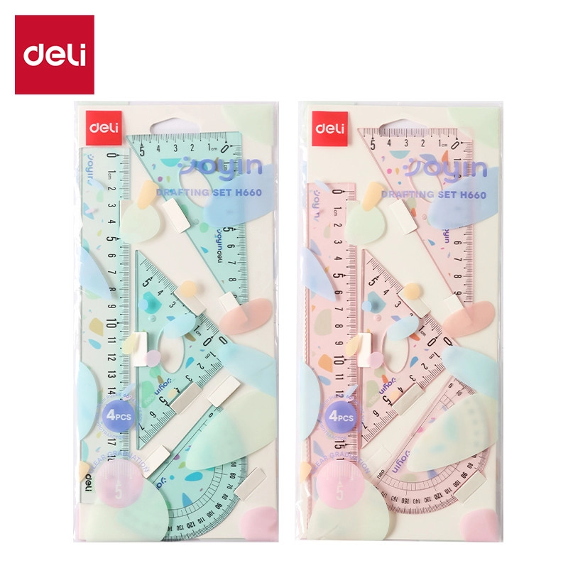 

Deli | Penggaris Busur (Drafting Set) Oyin | 4 penggaris | EH660