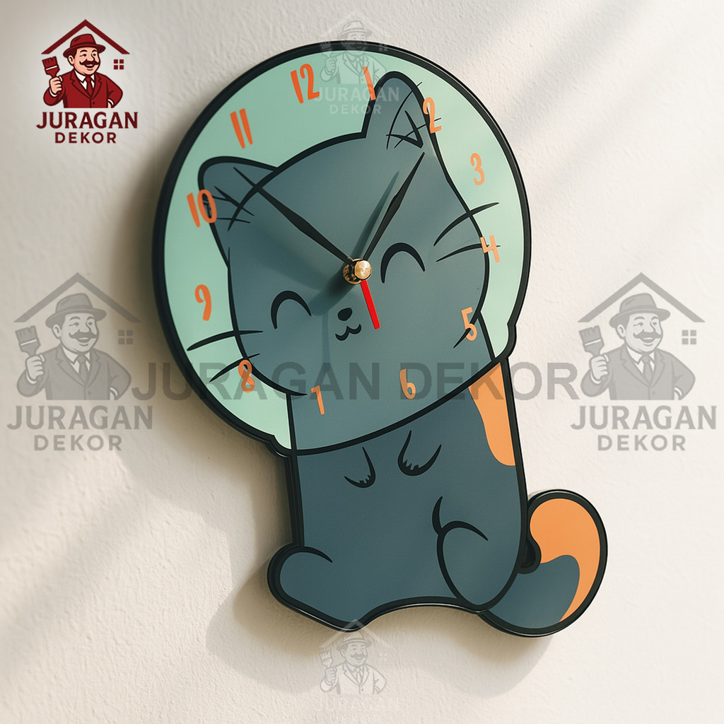 Jam Dinding Motif Hewan Kucing Lucu Cute Hiasan Dinding Unik