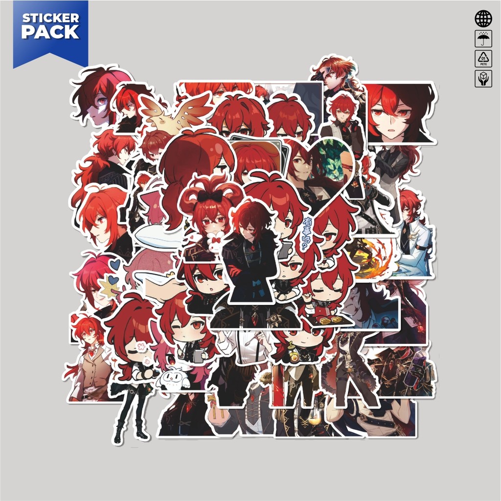 

[100PCS]Stiker Pack Stiker Anime Genshin Impact Diluc Q-1 Mini Diary Aesthetic Vinyl Anti Air Dekorasi Sticker Laptop Buku Journal Koper Helm Casing HP Gitar Helm Skateboard