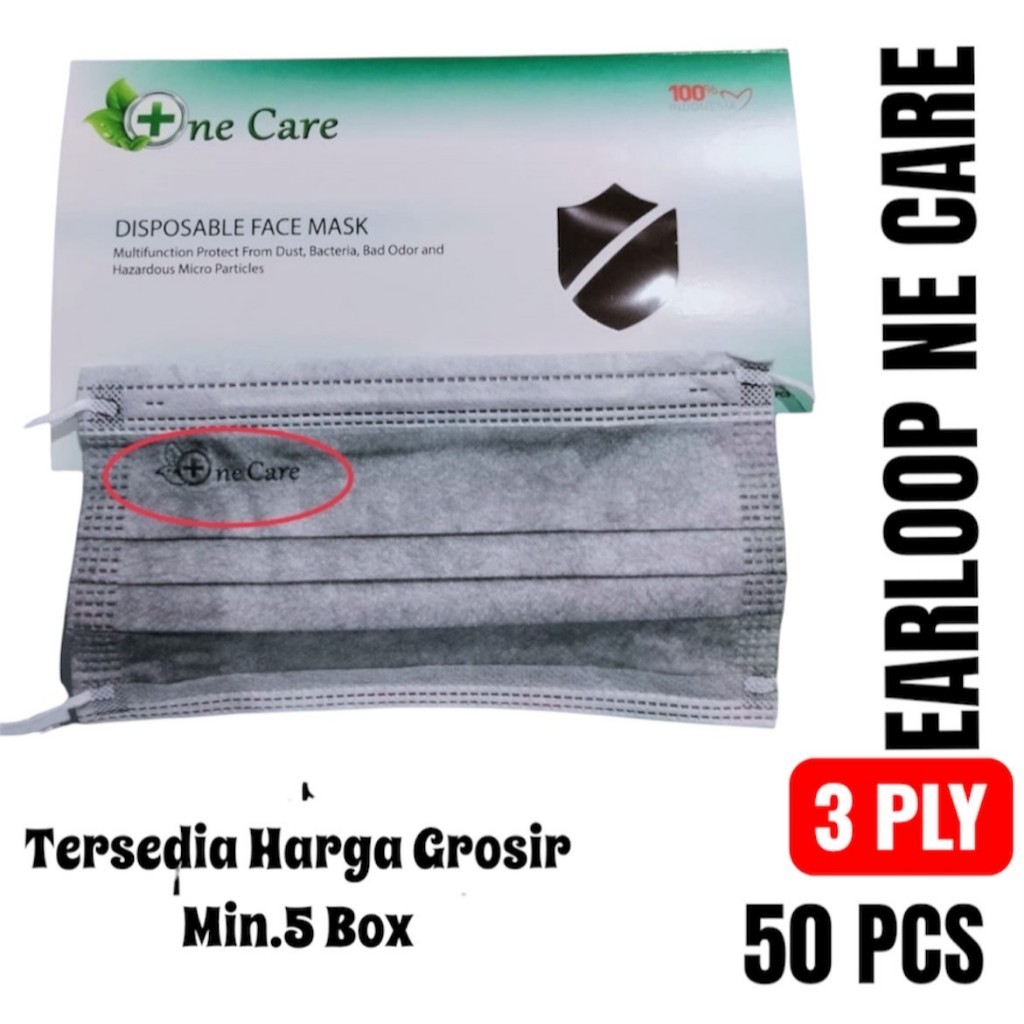 Masker Earloop One Care Warna Abu 3ply Isi 50 pcs