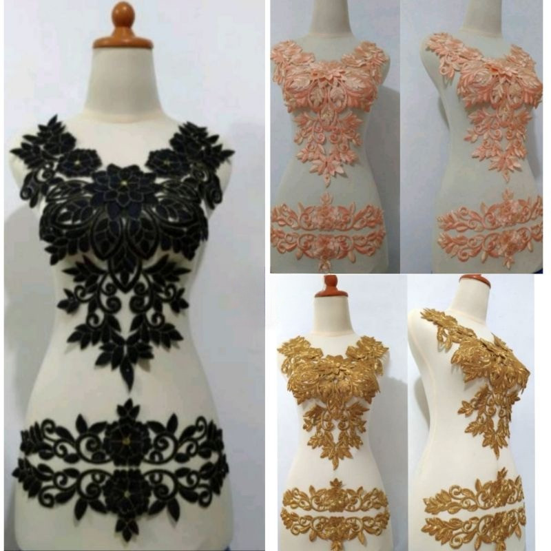 Renda Aplikasi Kerah Bunga Besar Bordir Mewah