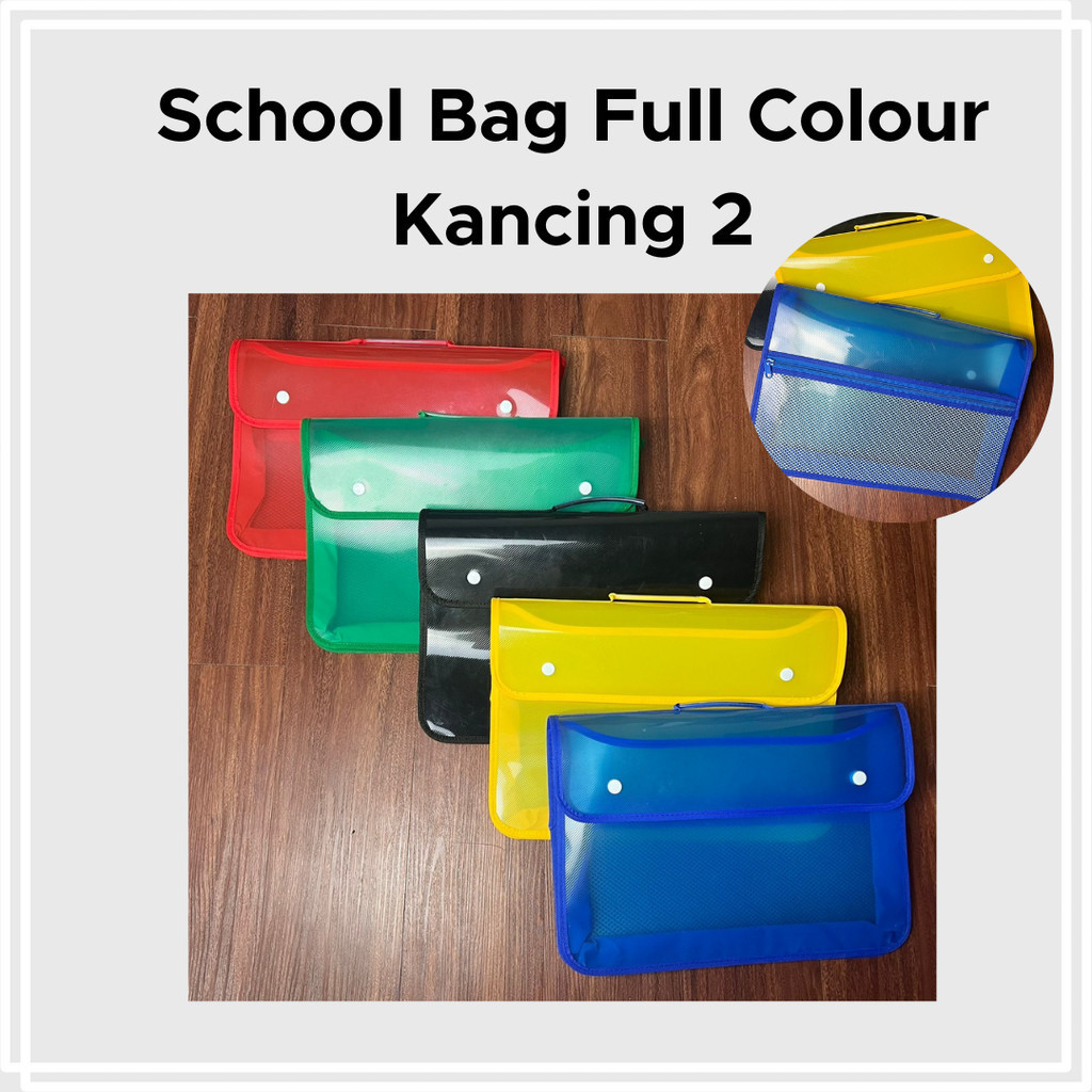 

[2 PCS] School Bag FULL COLOUR Kancing 2 /Map Plastik Kantung Jaring di belakang/ Briefbag - FIGO