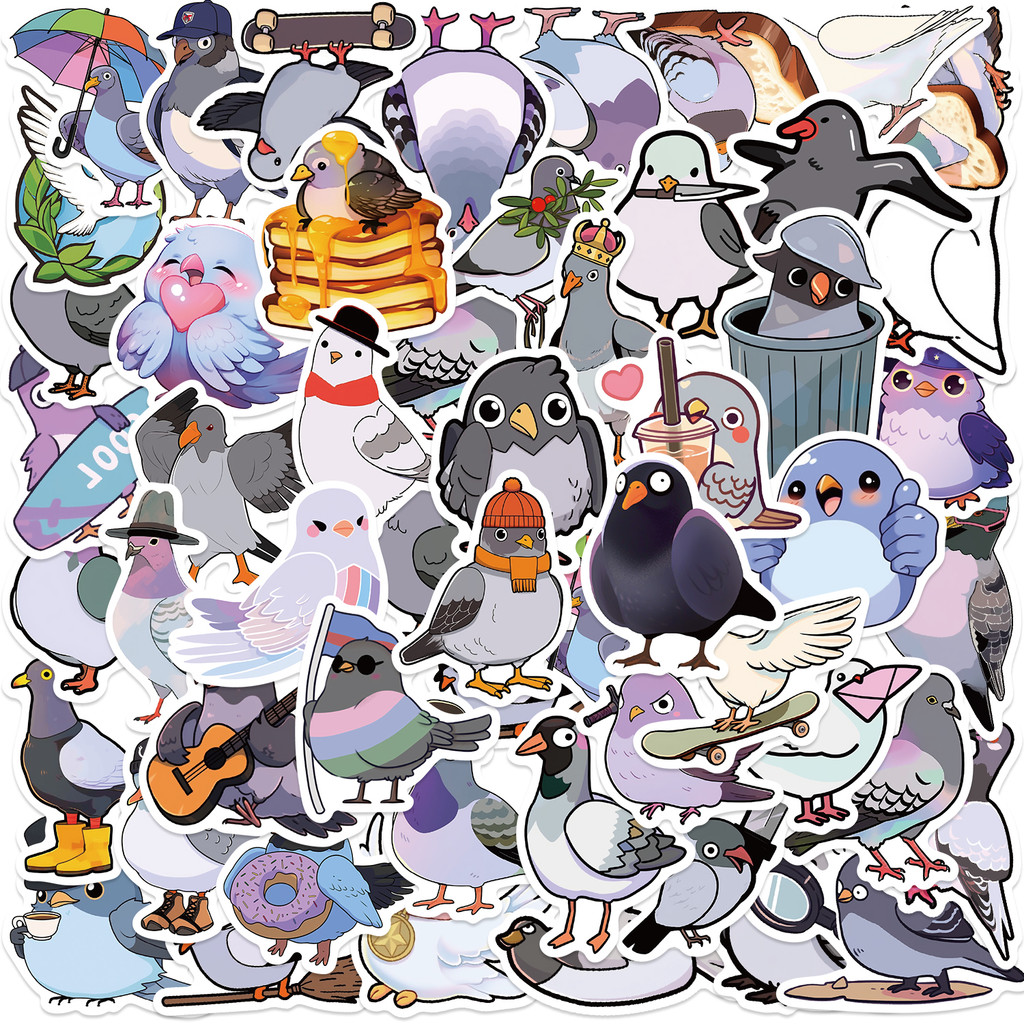 

50PCS Cute Pigeon Stickers Cartoon Decals Cup Stationery Guitar Phone Bicycle Laptop Luggage Car Funny Animal Stickers Kids Toys