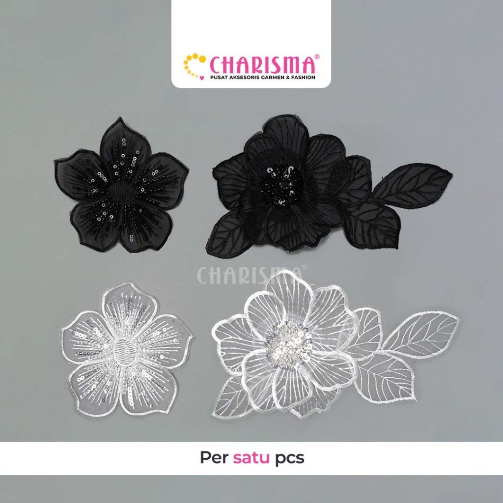 Charisma Aplikasi Bordir Bunga Organza Payet - Aplikasi Bordir Bunga Payet/ Harga Per Pcs