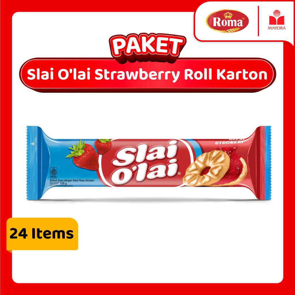 

Paket Biskuit Roma Slai O'Lai Strawberry Roll 128 Gram Karton