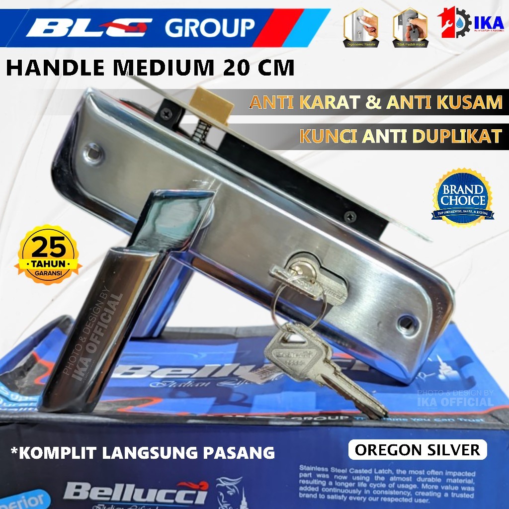 Slot Kunci Handle Handel Bellucci Oregon Silver Hendel Pintu Set Medium 20 CM / Kunci Pintu Tanggung