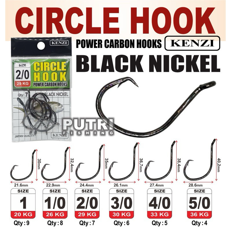 MATA KAIL KENZI CIRCLE HOOK POWER CARBON HOOKS BLACK NICKEL Kail Pancing HX