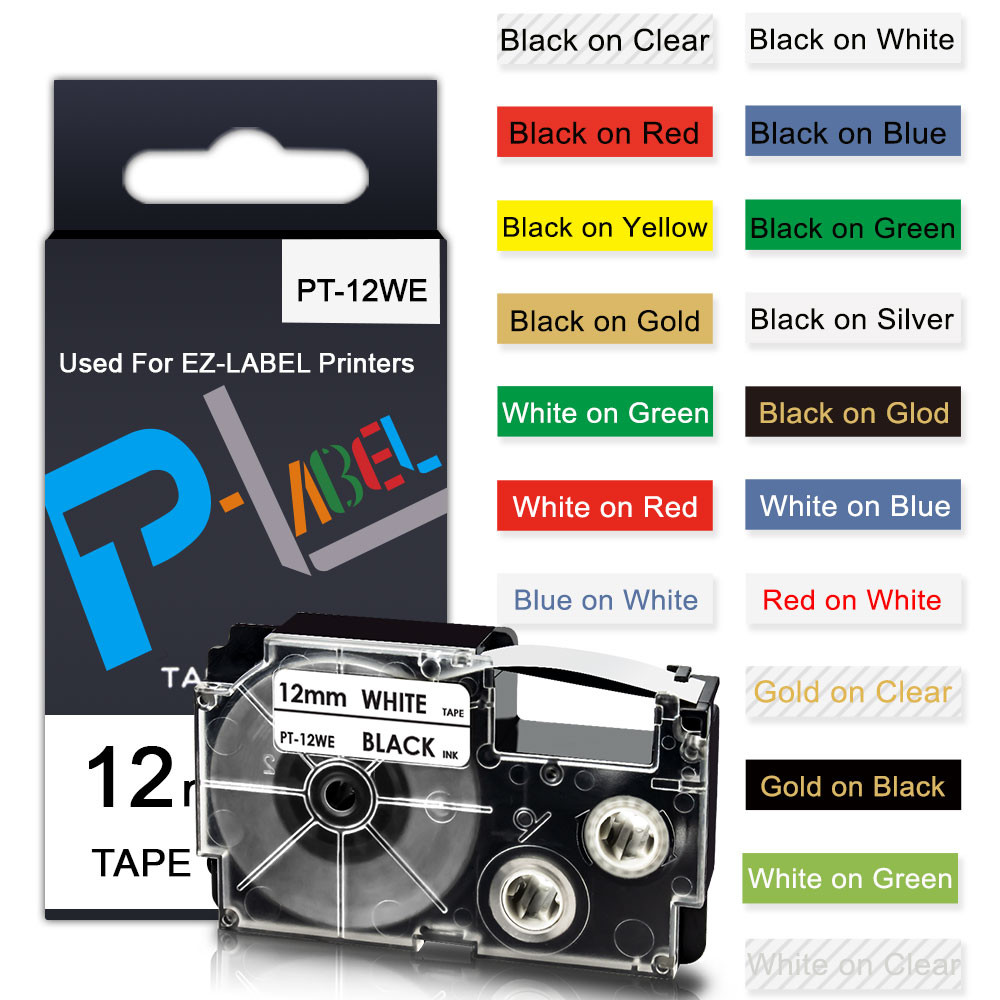 

6/9/12mm Label Compatible for For Casio XR-9WE XR-12WE XR-6WE XR-9X XR-12X Ribbon Tape For Casio KL-120 KL-60 KL-820 Label Maker