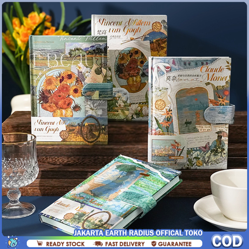 

Full Color Buku Diary Hardcover Notebook Aesthetic Monet Paintings Colorpage Illustration Magnetic