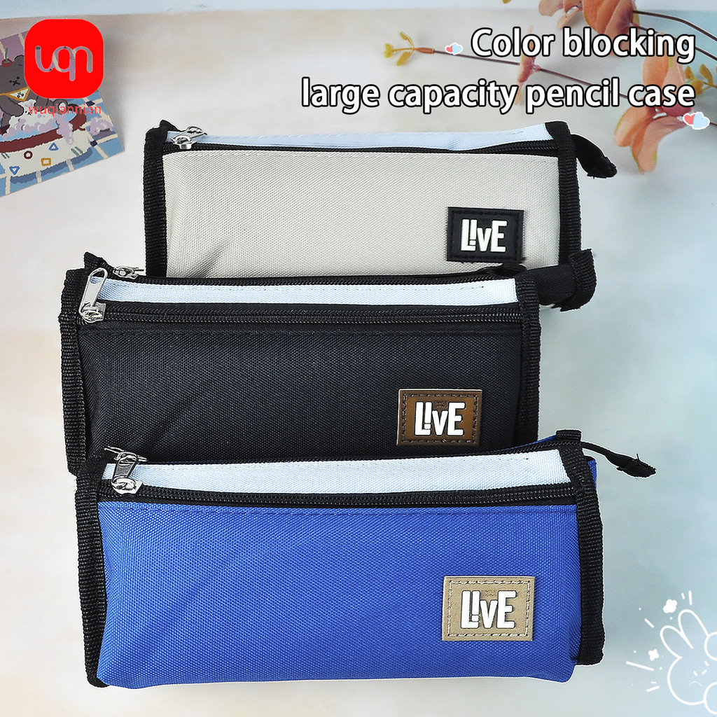 

WQN-1PC Large Capacity Double Layer Zipper Pencil Bag Simple Canvas Durable Pencil Bag Student Stationery Supplies