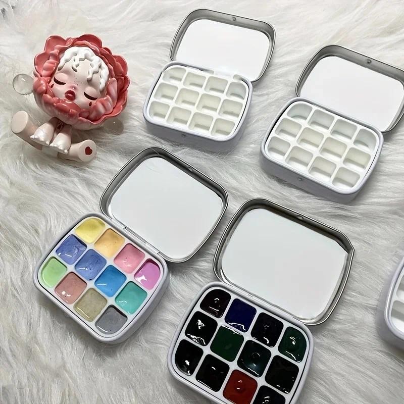 

12-Grid Mini Watercolor Box - Ultra-Compact, Lightweight, Travel-Sized, Moisturizing Palette for Painting and Sketching