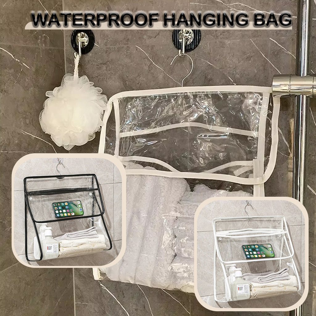 "Tas Mandi Gantung Transparan Waterproof Tas Penyimpanan Kamar Mandi Tas Handuk Baju Anti Cipratan A