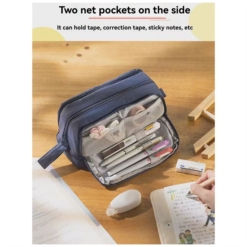 

ABKU-Large Capacity Four-Opening Pencil Case Popular Pencil Case Uniform Pencil Case Multi-Function Simple Solid Color