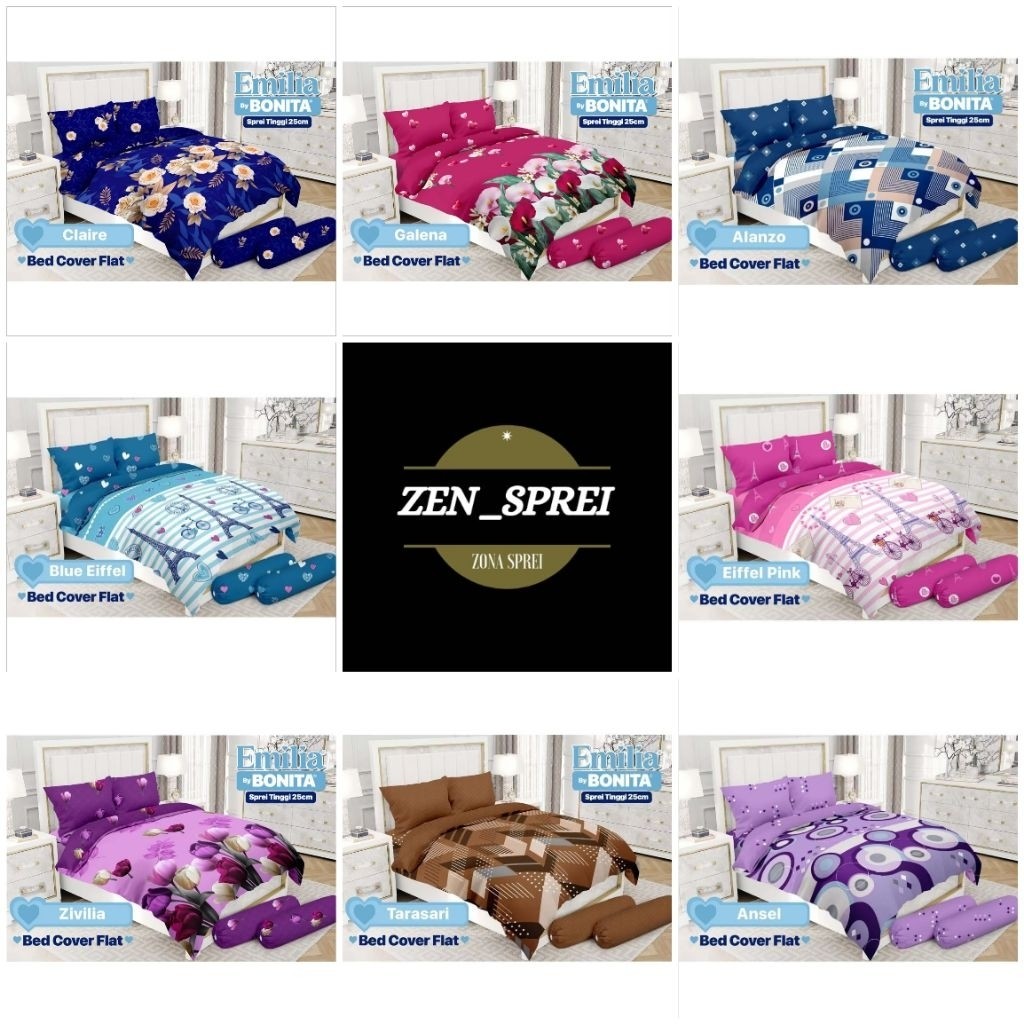 EMILIA BY BONITA - Bedcover Set Eiffel Pink Emilia Ukuran Queen 160x200 / King 180x200 Bed Cover Fla