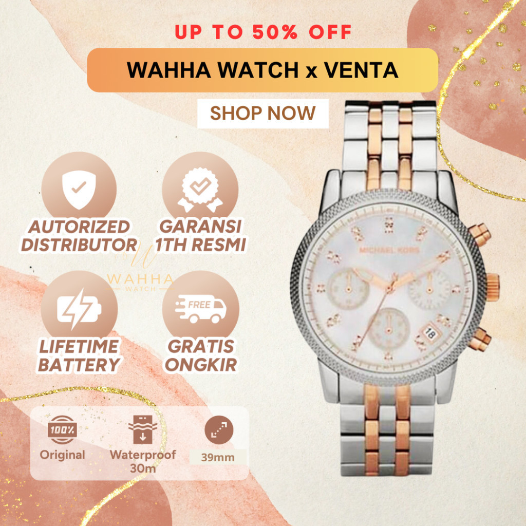 Jam Tangan  MK 3664 Analog Rose Dial Gold Band Women's Stainless Steel Watch [BERGARANSI]