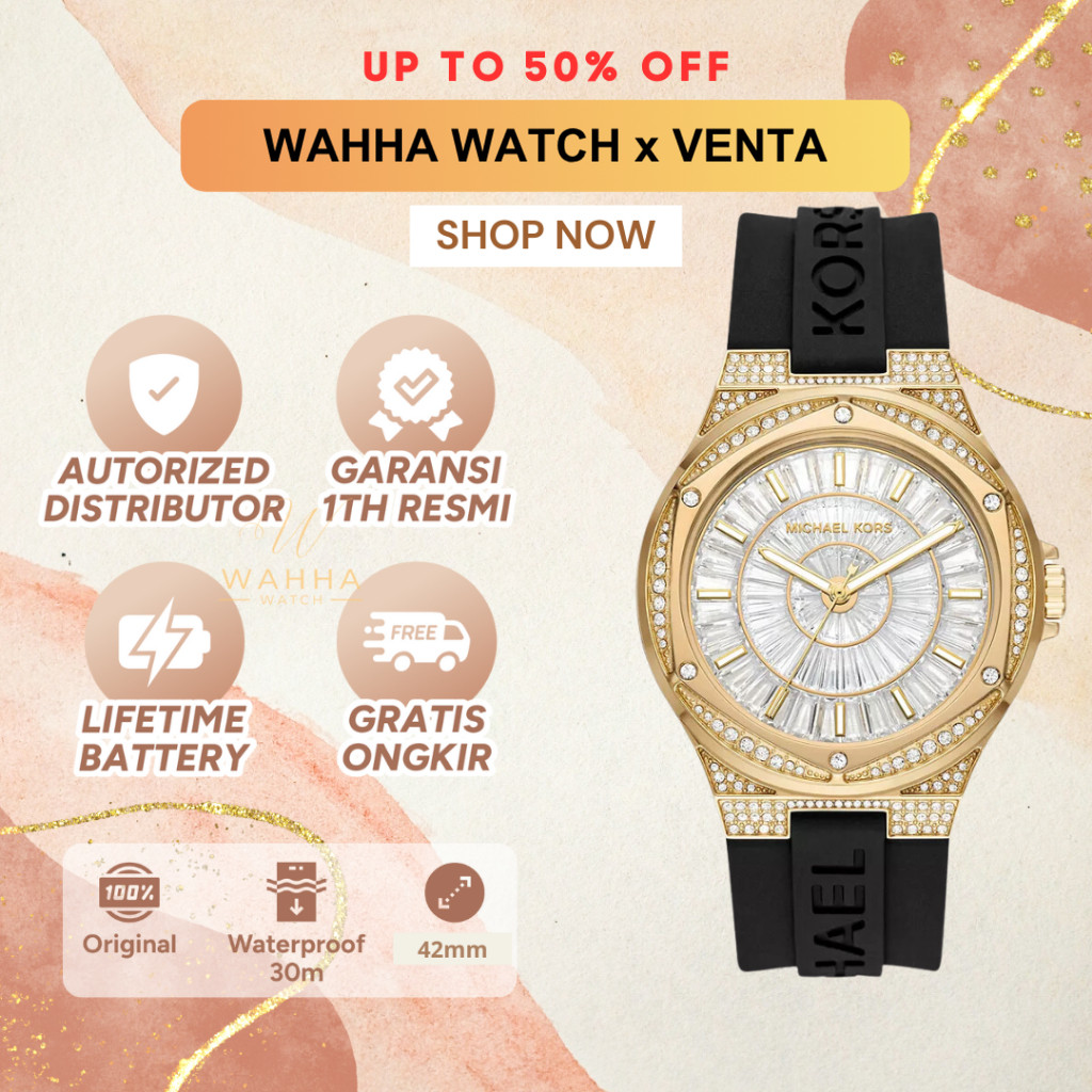 Jam Tangan Wanita  Lennox MK7247 Ladies Clear Dial Black Silicone Strap[BERGARANSI]