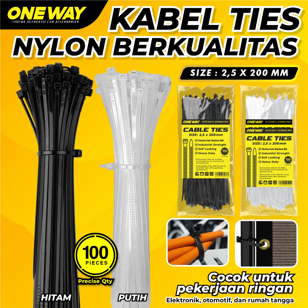

NAJMAHJAYASHOP Kabel Ties Nylon Hitam Dan Putih 2,5 x 200 mm Pengikat Plastik , Kabel Serbaguna