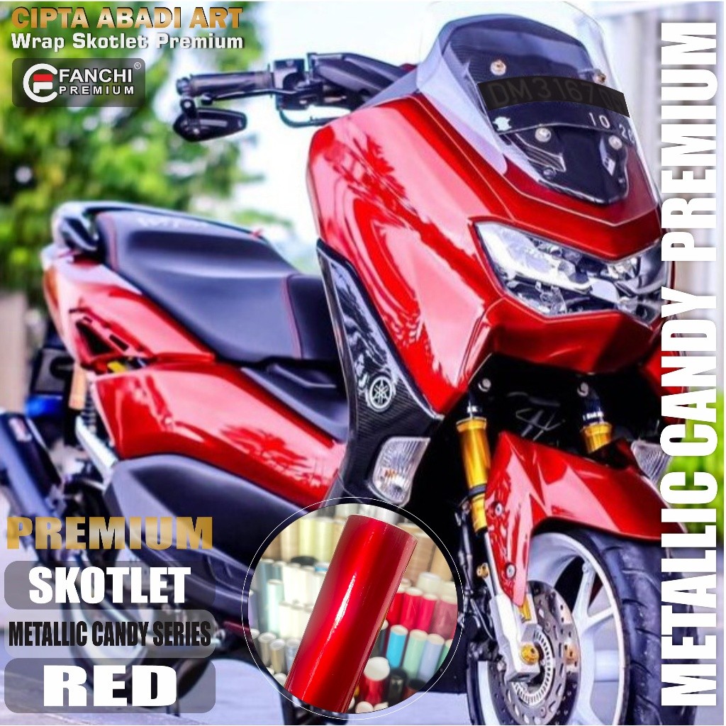 SKOTLET STIKER MOTOR METALIK CANDY GLOSSY SCOTLITE RED MATTE CHROME STICKER SKOTLET MERAH DOFF LEBAR