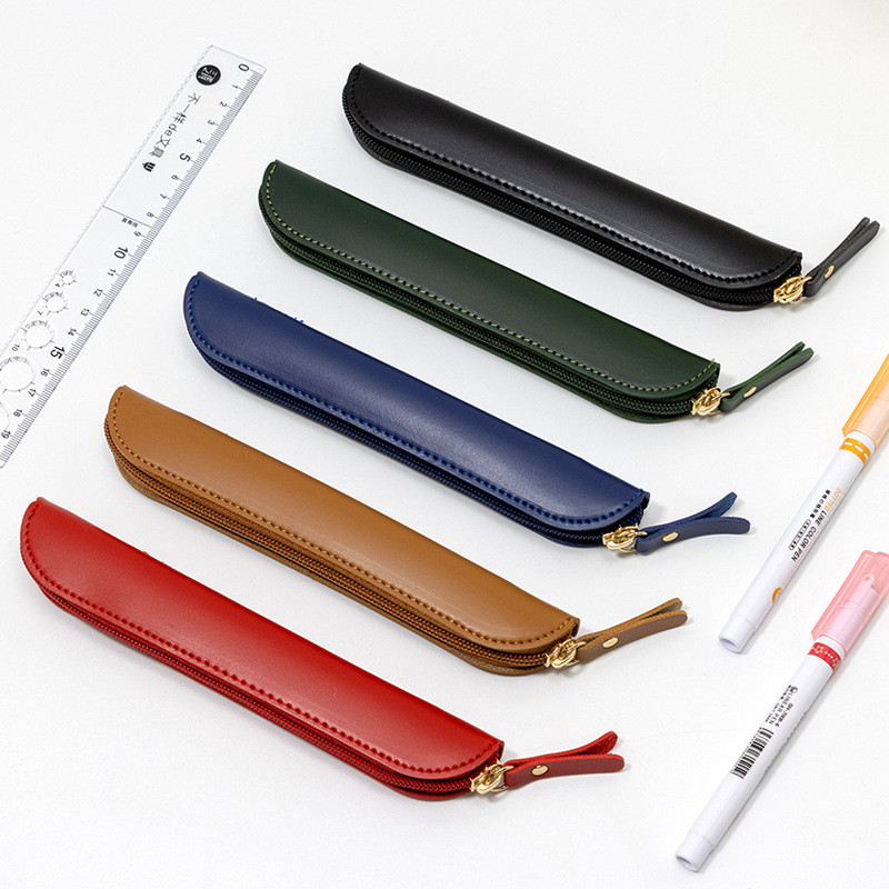 

PU Leather Handmade Pencil Case Pen Cover Holder Stationery Creative Zipper Pencil Storage Bag Protective Cover School Supplies