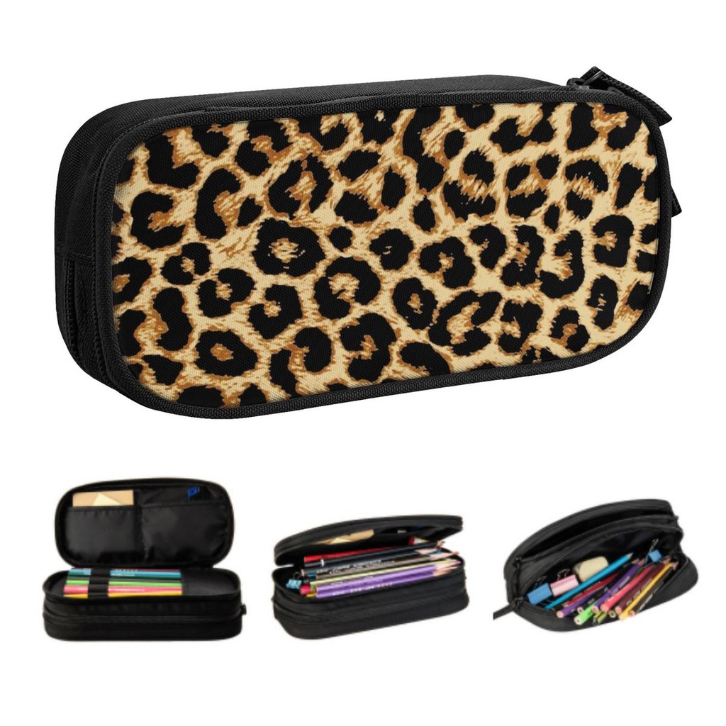 

Custom Cute Leopard Fur Skin Texture Pencil Cases for Girl Boy Big Capacity Tropical Wild Animal Pencil Bag School Accessories