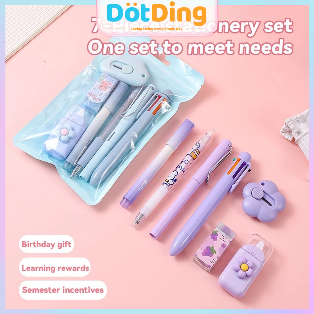 

[DOTDING] ‌Stabilo 7in1 School Gift Set Pulpen Stabilo Pengjapus Tip Komplit Cutter Hadiah Sekolah Anak Set/Creatived Cute Gradient Stationery 7in1 Set Correction Tape Gel Pen Eraser for Student Office Supplies H566