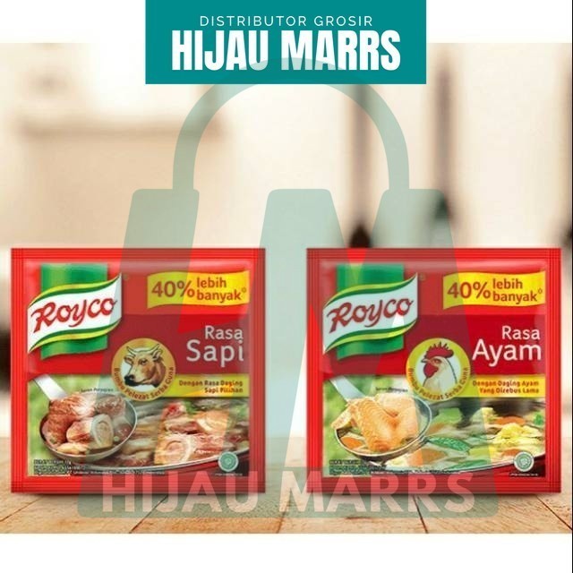 

HM ~ ( MIN 24 SACHET ) Royco Ayam Royco Sapi 9gr HALAL Bumbu Penyedap Rasa Renceng.