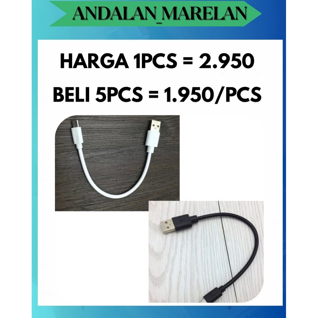 AM KABEL CHARGER POLOS PENDEK POWERBANK 10 - 15 CM FOR MICRO USB HITAM / PUTIH