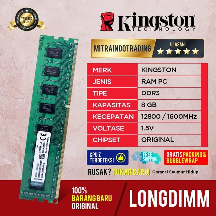 RAM KINGSTON LONGDIMM DDR3 8GB PC 12800 - 16ic