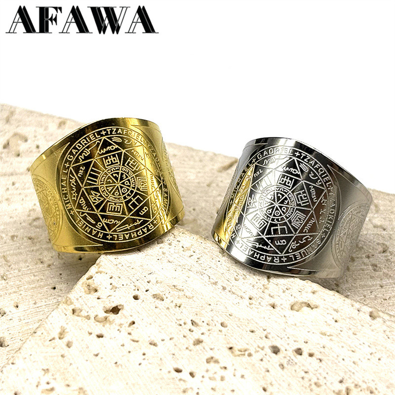 Seven Archangels Angel Adjustable Rings for Women Men Stainless Steel Gold Color Seal of Solomon Pro