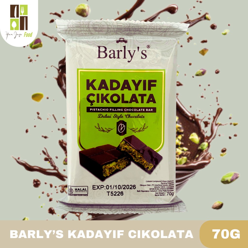 

Barly's Kadayif Cikolata 70G / Pistachio Filling Chocolate Bar / Coklat Dubai / Coklat Viral / Dubai Style Chocolate 70G