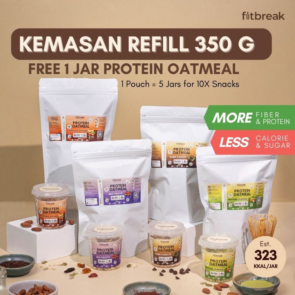 

Fitbreak Bundling Kemasan Refill Free 1 Jar Protein Oatmeal Pouch 350 G