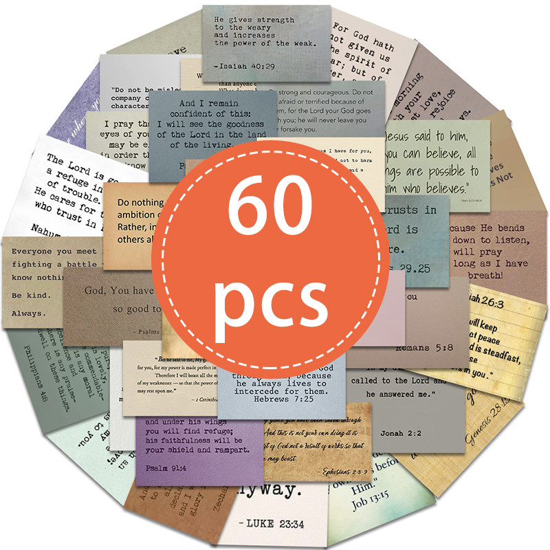 

60PCS Bible Verse Stickers Vintage Christian Inspirational Quote Decals DIY Scrapbook Diary Laptop Luggage Fun Kids Classic Toys