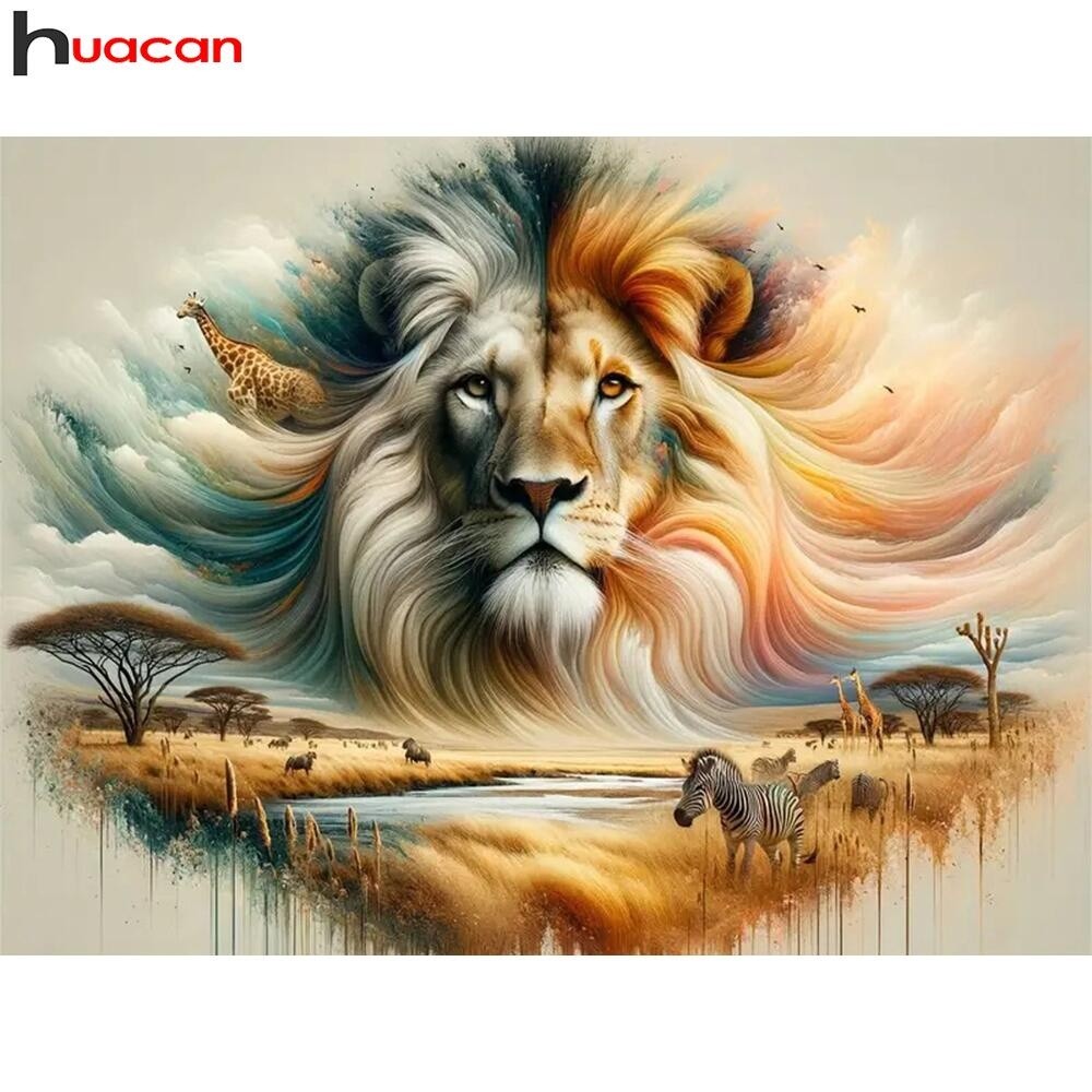

Huacan Lion Diamond Art Painting Animal Mosaic Cross Stitch Embroidery In Complete Kit Wall Decor Living Room Handicraft