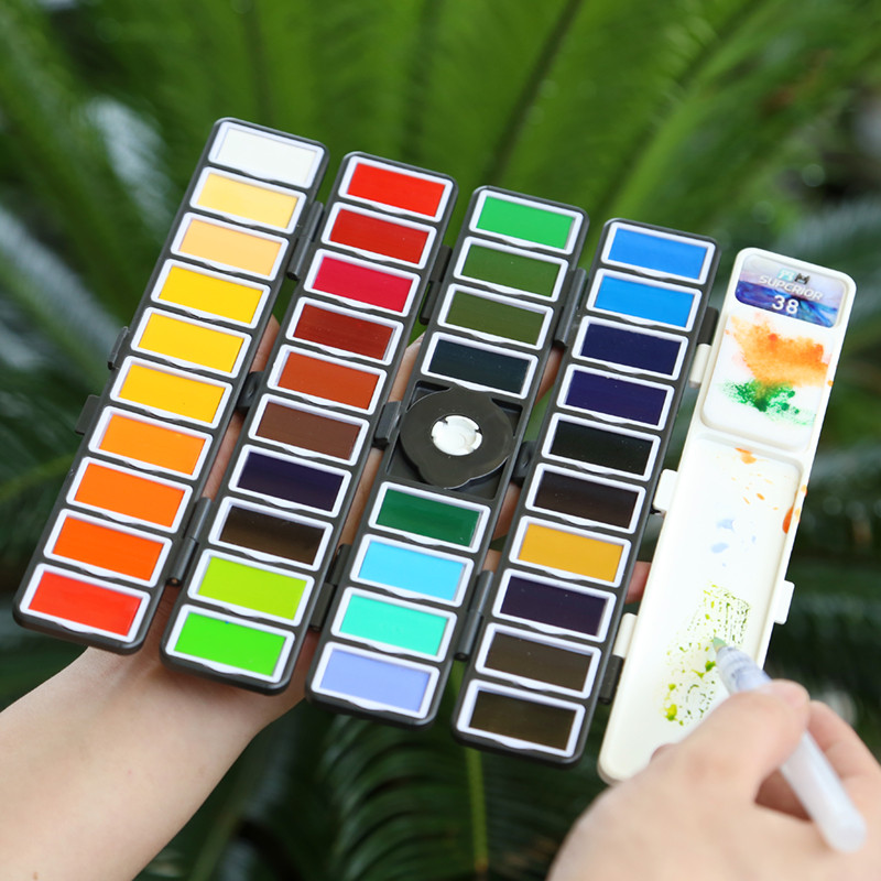 

Superior 18/38 Colors Fold Solid Watercolor Paint Set With Water Gifts Box Watercolor Pigment For painting Water color