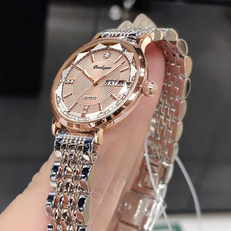 

Jam tangan wanita tahan air bercahaya merek Swiss baru dengan kalender ganda jam tangan quartz