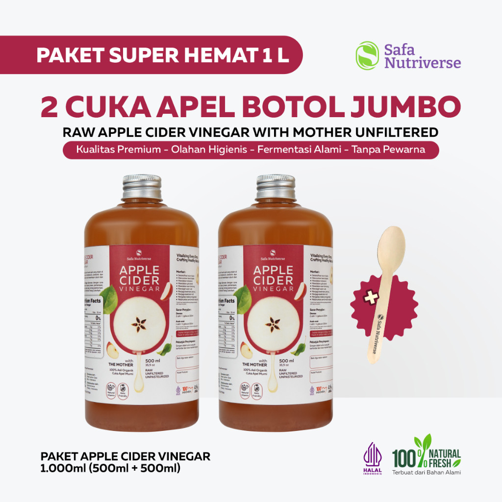 

Cuka Apel Organik With Mother Jumbo 1000 ml dengan Inang Cuka